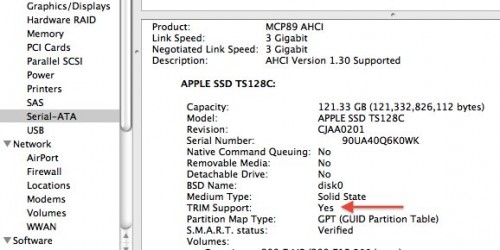 Поддержка TRIM для SSD на MacBook Air включена